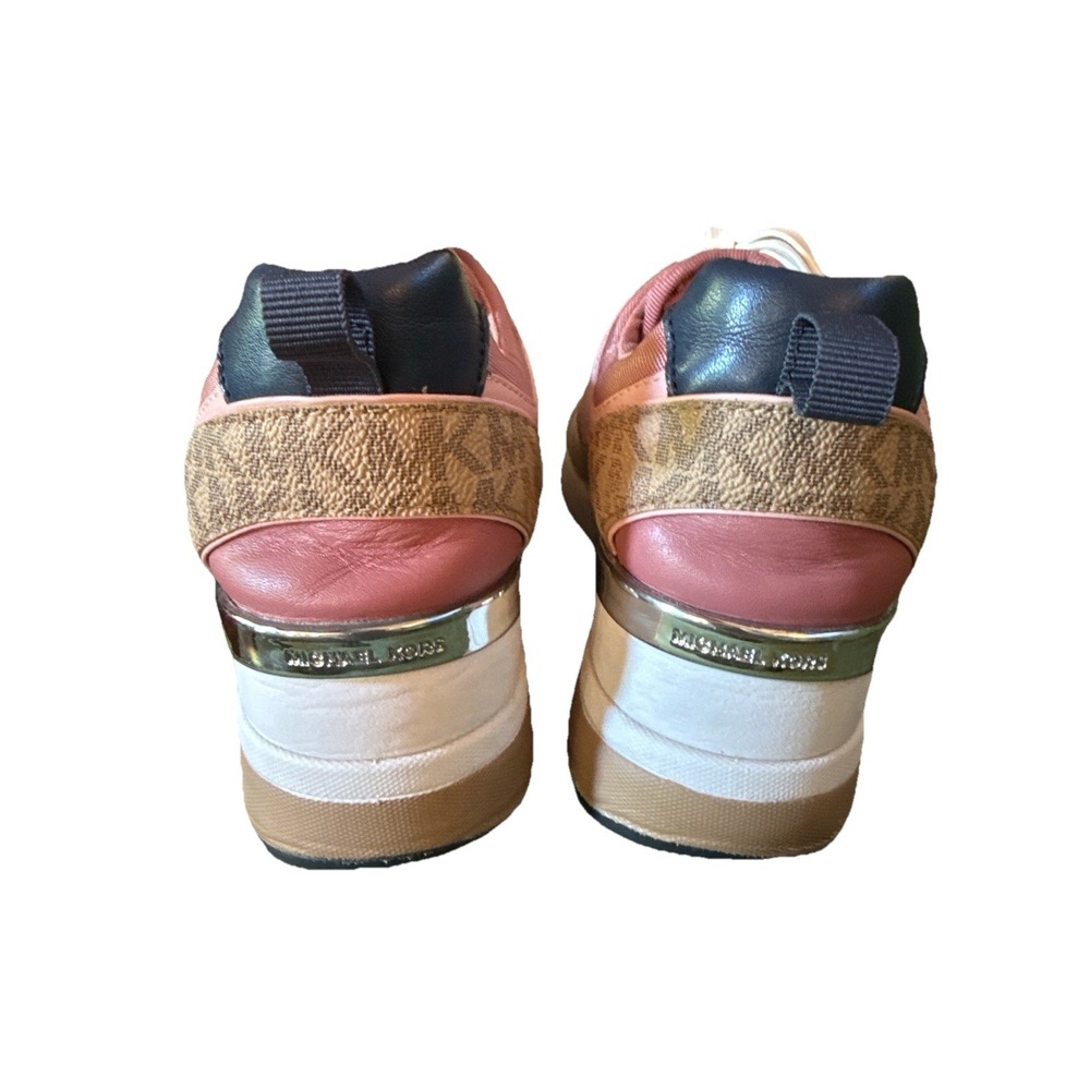 Michael Kors Georgie Mixed Media Trainers Womens 6.5 Pink Cream Wedge - Picture 3 of 13